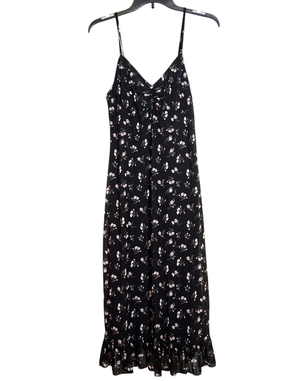 Ultra Flirt Black Floral Medium Ruffle Hem Mesh Lace Overlay Summer Dress